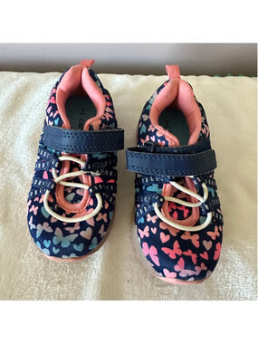 Baby Carter's Blue Pink Butterfly Light-Up Sneakers Size 7 Toddler Shoes